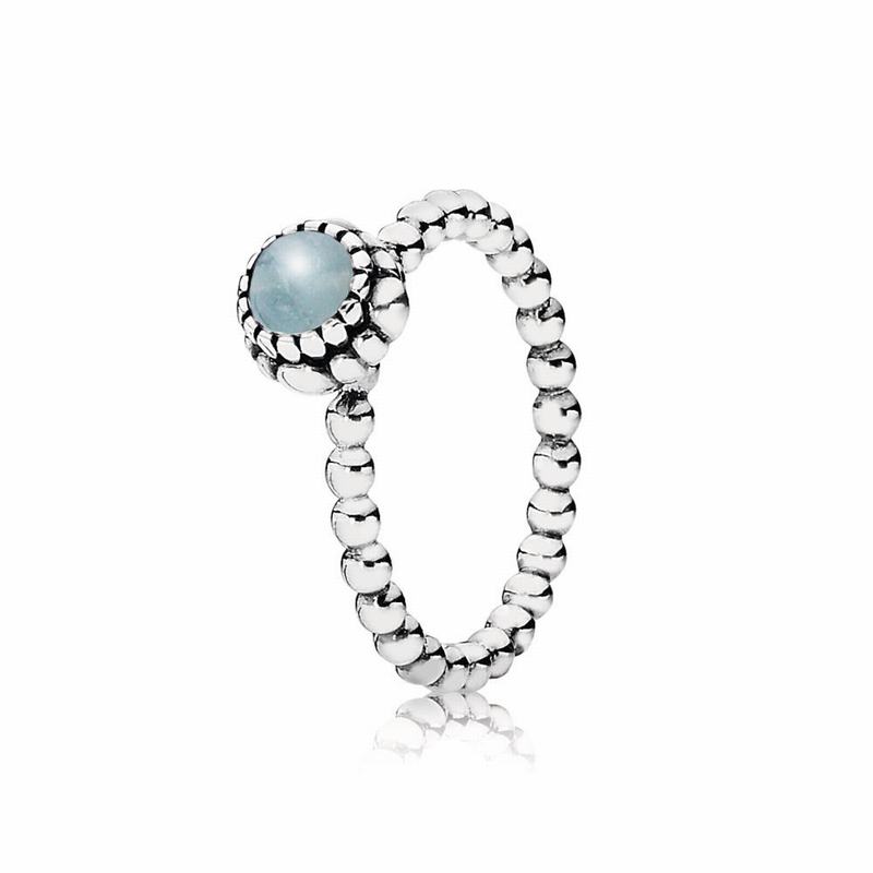 Pandora Birthday Blooms Ring March Ireland - Sterling Silver/Blue/Aquamarine - 083759UIM